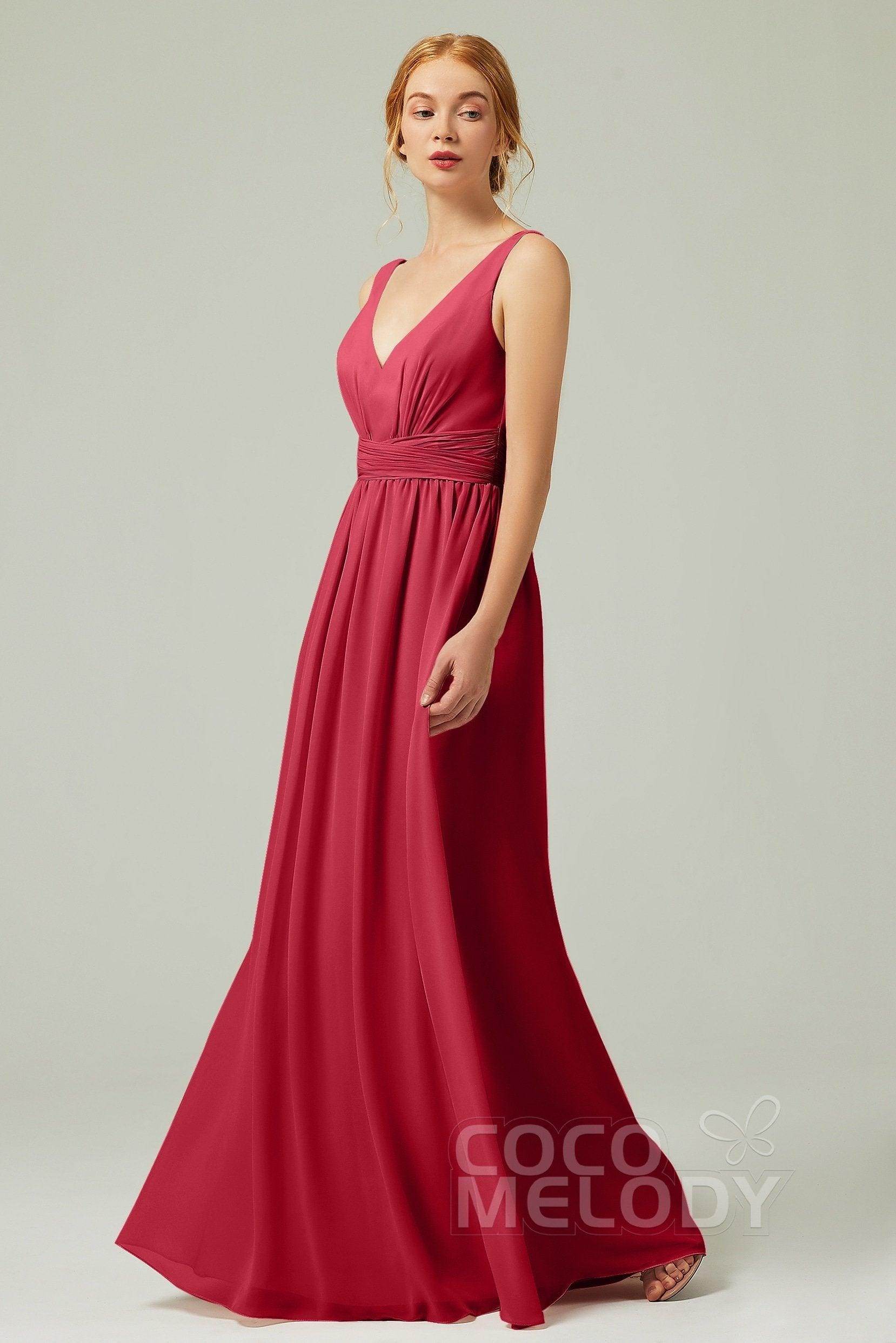 A-Line Floor Length Chiffon Bridesmaid Dress CB0318 - COCOMELODY